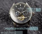 Replica Jaeger Lecoultre Black Face Black Leather Strap Men's Watch